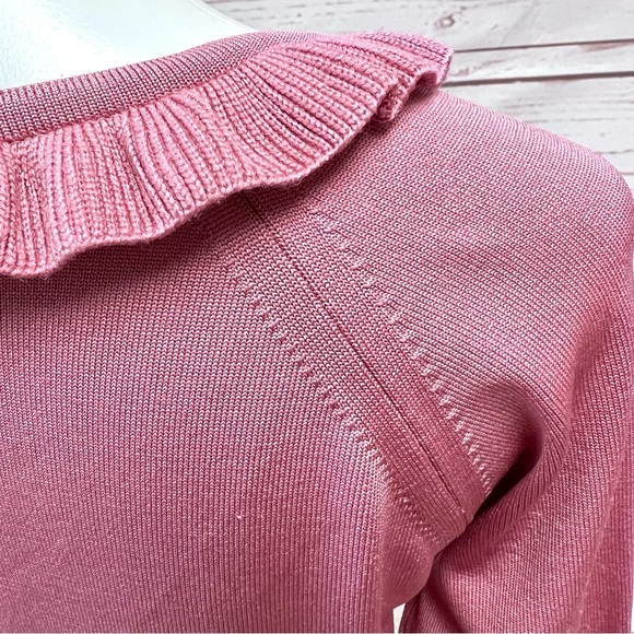 Vintage Mid Century Mod Givenchy Sport Dusty Mauve Fine Knit Ruffle Neck Sweater - Picture 7 of 11